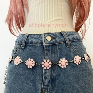 Silver Fairy Dopamine Pink Daisy Flower Chain Belt, Fits 24-37 Inches, X7GA1529
